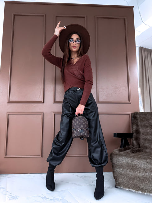 Tops ar mežģīnēm "LUX ROYAL QX586" - CHOCO